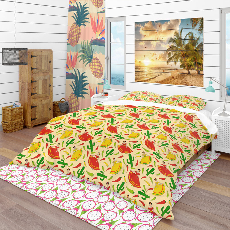 Ensemble de housse de couette tropical, Housse de couette très grand + 2 taies décoratives