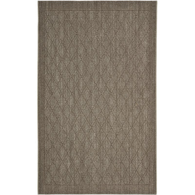 Tapis brun en jute / sisal tissé à la machine à motif géométrique Bertilla