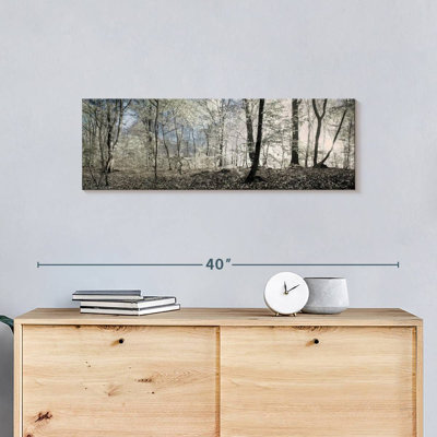 Forêt au lever du jour, reproduction panoramique sur toile tendue