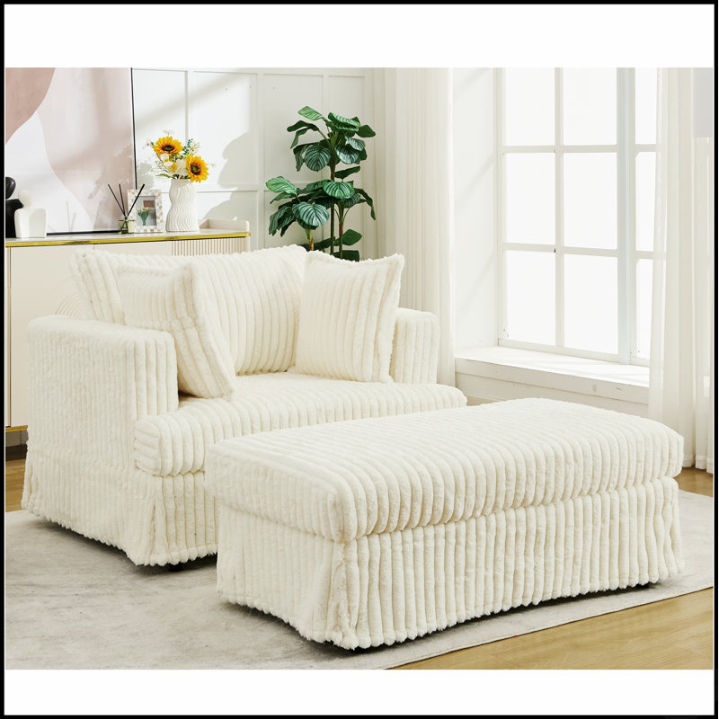 Chaise longue en velours côtelé surdimensionnée confortable avec repose-pieds pour une détente et un style ultimes