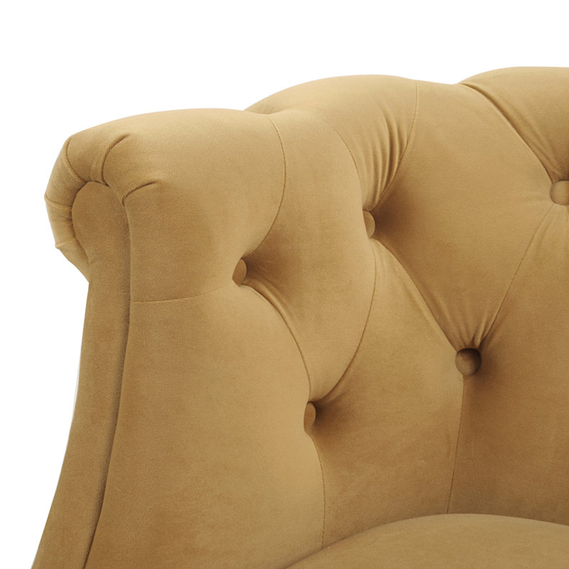 Fauteuil d'appoint capitonné, velours doré, Velours jaune