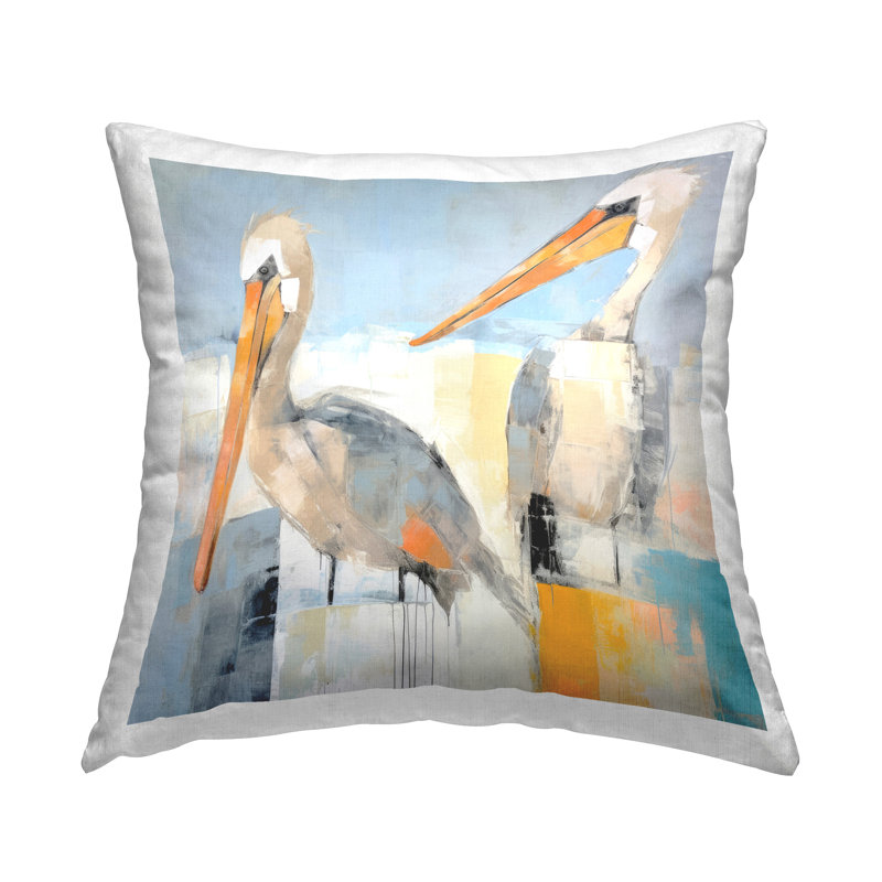 Pelicans Abstract Pattern Decorative Printed Throw Pillow Design by Irena Orlov