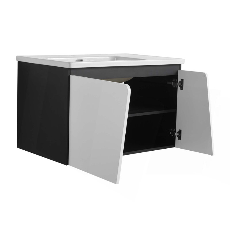 Meuble-lavabo flottant mural avec lavabo simple et porte d'armoire à fermeture en douceur