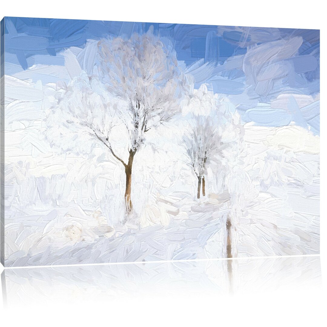 Leinwandbild Winterlandschaft in Blau/Weiß