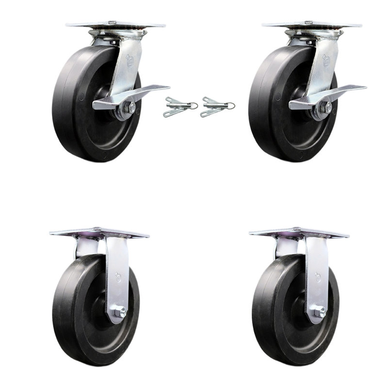 8 Inch Polyolefin Caster Set 2 Brakes/Swivel Locks and 2 Rigid Service Caster
