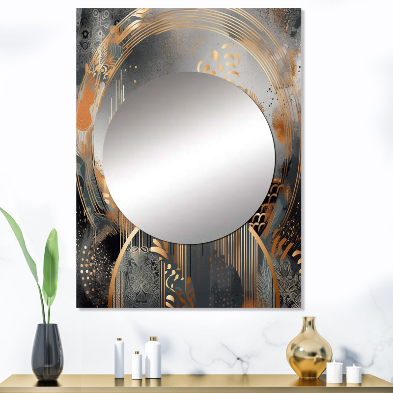 Mornimont Gold and grey Modern shapes Minimalism IV - Shapes Wall Mirror, Gold Decorative Mirror, Printed Metal Art