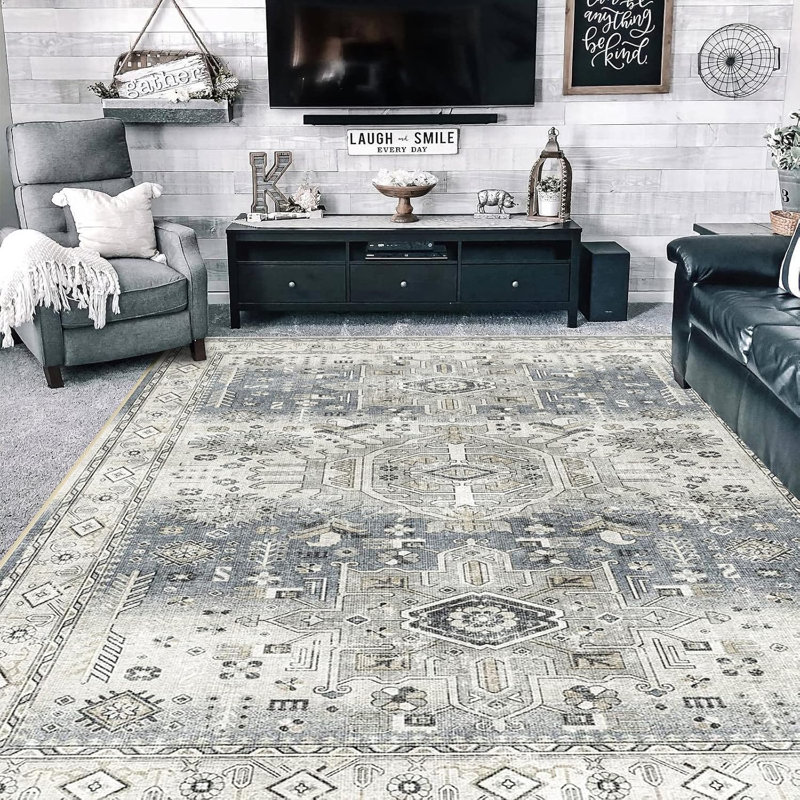 Rus for Hallways Soft Kitchen Rug Non Slip Rug with Rubber Backing for Bathroom Washable Non Shedding Farmhouse Rug (Grey)