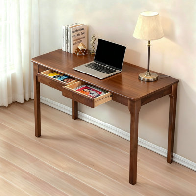 Bureau en bois massif avec tiroirs, bureau debout avec bords lisses, bureau à domicile pour petits espaces, bureau moderne Mid-Century pour bureau, chambre à coucher, salon, bureau (noyer, 47,24 po x 21,65 po x 29,53 po)