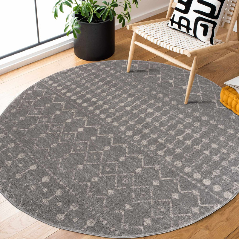Dounia Southwestern Indoor Rug, Round 6'7", Light Gray