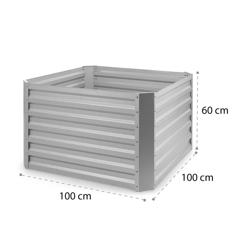 Metal Raised Flower Bed, 60cm H x 100cm W x 100cm D, Silver