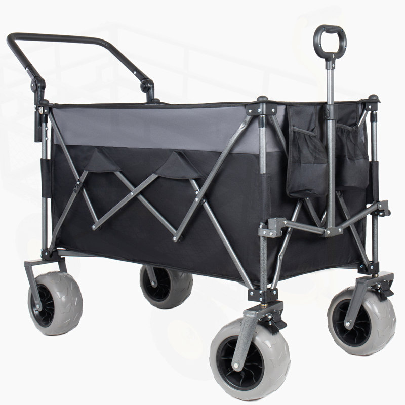 Chariot pliant multifonctionnel à roulettes avec poignée rotative, auvent et pneus de plage 9X4 pour le camping, la plage et l'extérieur, capacité de charge de 480 lb, grand rangement de 300L