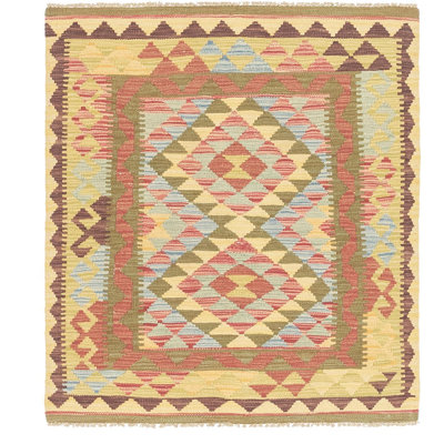 Tapis en laine rouge/beige 3 pi 3 po x 3 pi 8 po one-of-kind-noué la main Lorain