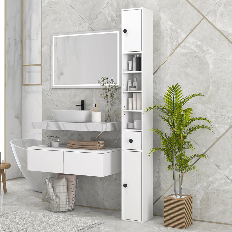 Armoire de rangement polyvalente pour salle de bain spacieuse et organisée.