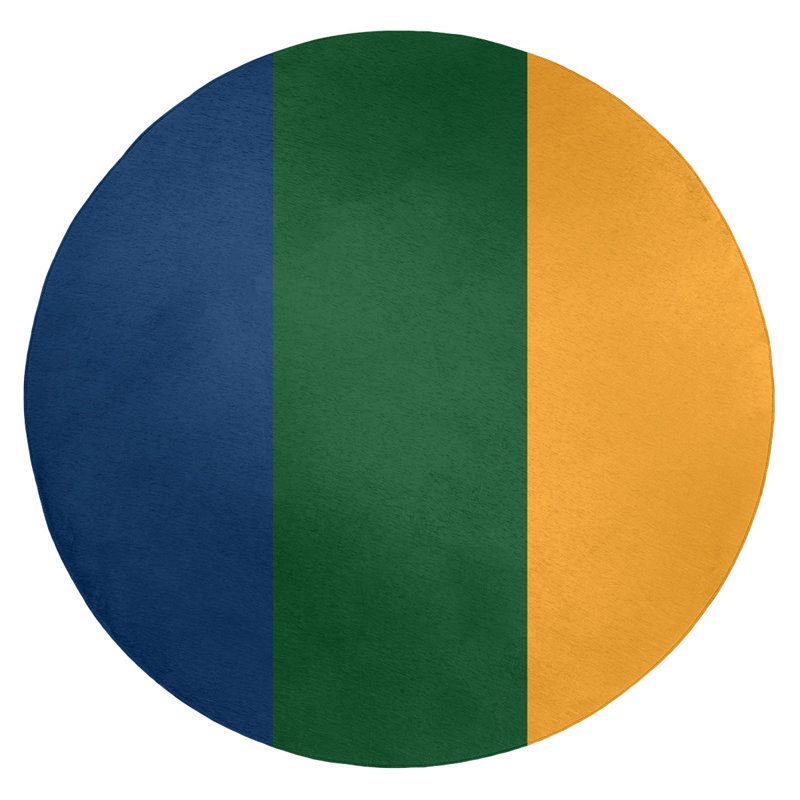 Tapis à rayures bleu marine/vert/doré, Rond 5 pi