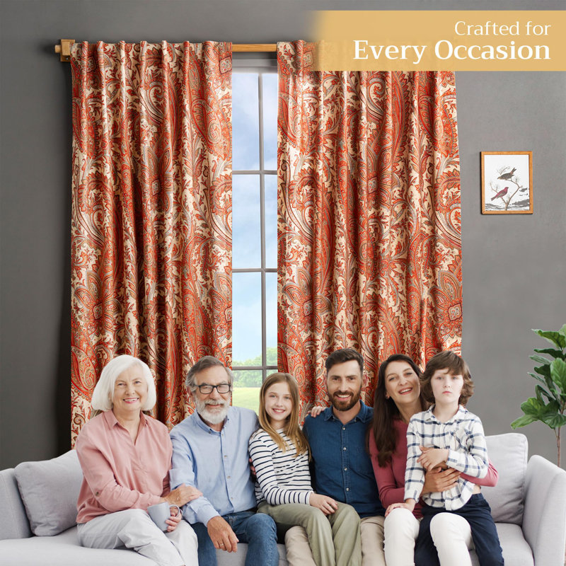 Maison d' Hermine Curtains for Living Room 100% Cotton 108 inch Length One Panel Light Filtering Curtains for Windows with Rod and Loop Pockets (Kashmir Paisley - Tomato, 50"W x 108"L)