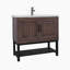 Meuble-lavabo 36 po avec lavabo en céramique blanc et robinet d'eau chaude et froide, armoire de salle de bain autoportante avec 2 portes de rangement et tablette ouverte en fer pour la salle de bain-1665649206