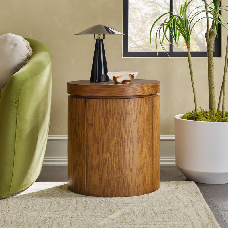 Table d'appoint ronde en bois de chêne massif 18 po Aaric, Chêne brun moyen