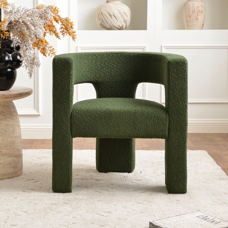 Brycie 28" W Boucle Square Armchair, Green Polyester Blend
