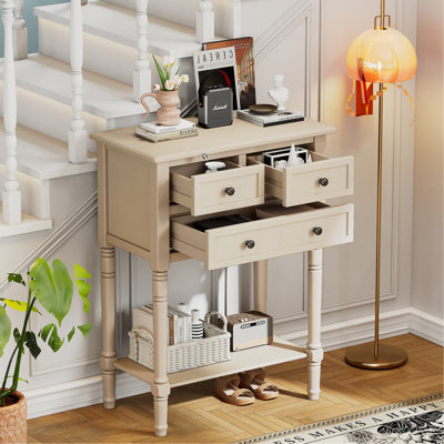 Console étroite, canapé mince avec trois tiroirs de rangement et tablette inférieure (beige)