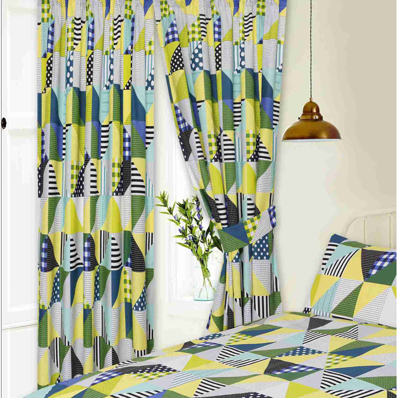 GEO PATCHWORK Rizzuto Semi Sheer Curtains, Lime