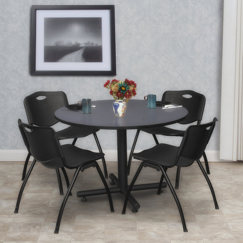 Table de salle de repos Nicklo, chaises empilables 4 M, Gris, Noir