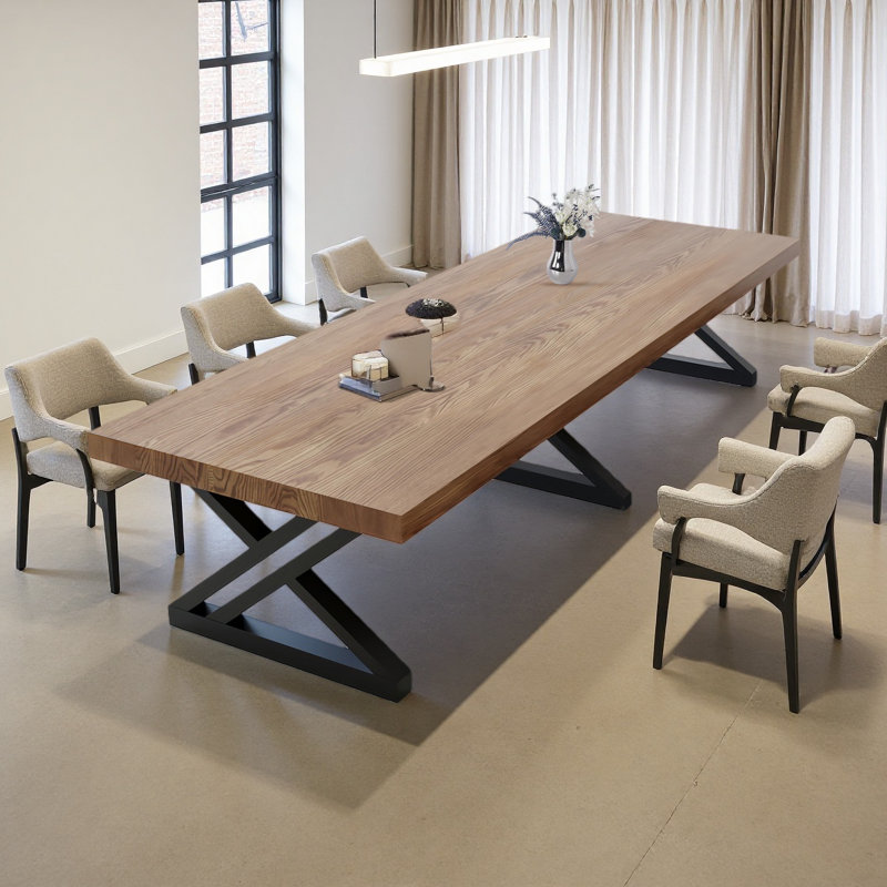 Large Banquet Table: 118.11-inch Modern Industrial Style Solid Wood Rectangular Dining Table