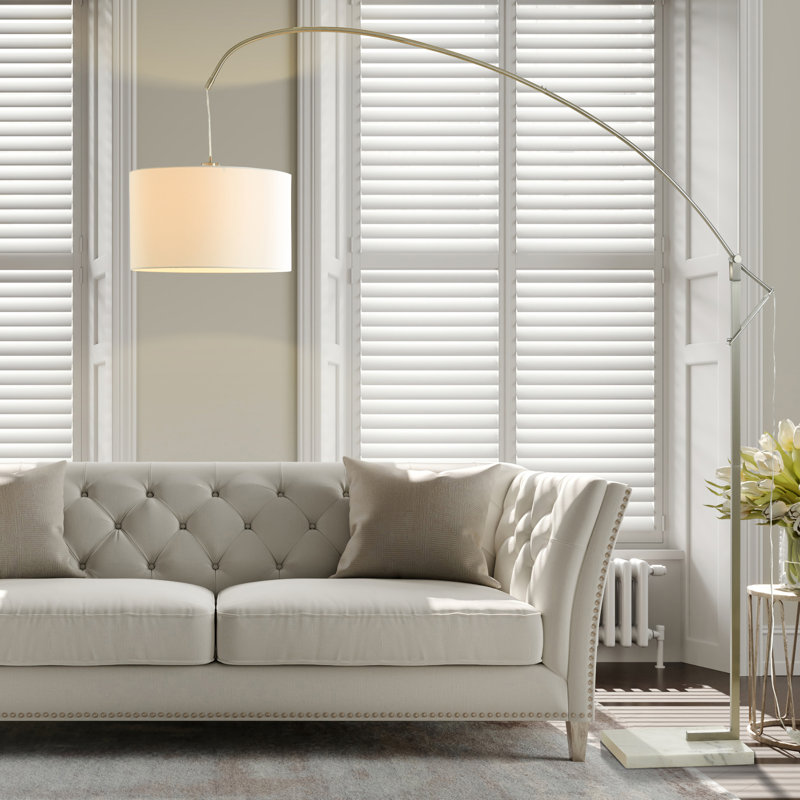 Ellison Arc Floor Lamp - Brushed Steel - White Shade