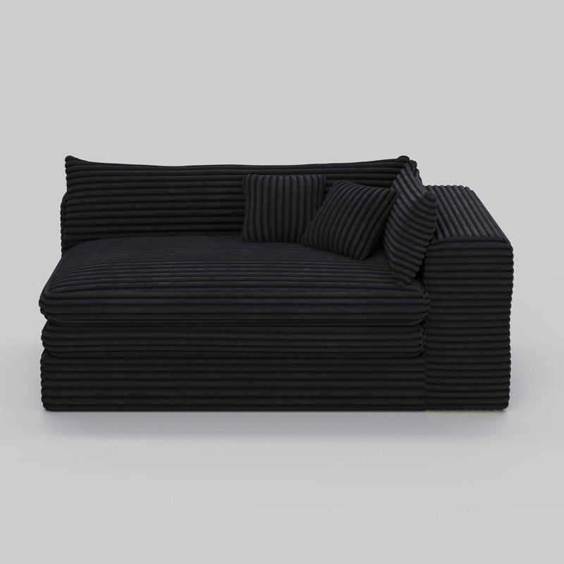 Upholstered Boneless Sofa Corduroy Sponge Cloud Sofa Chaise Compression, Black