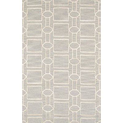 Tapis ivoire / vert en laine / soie à motif géométrique rectangulaire fait à la main 5 pi x 8 pi