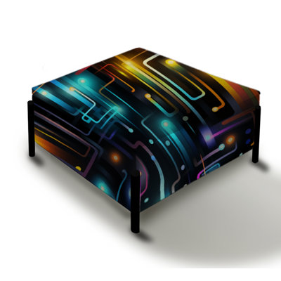 Neon Futuristic Cubic Mirage - Geometric Large Square Ottoman