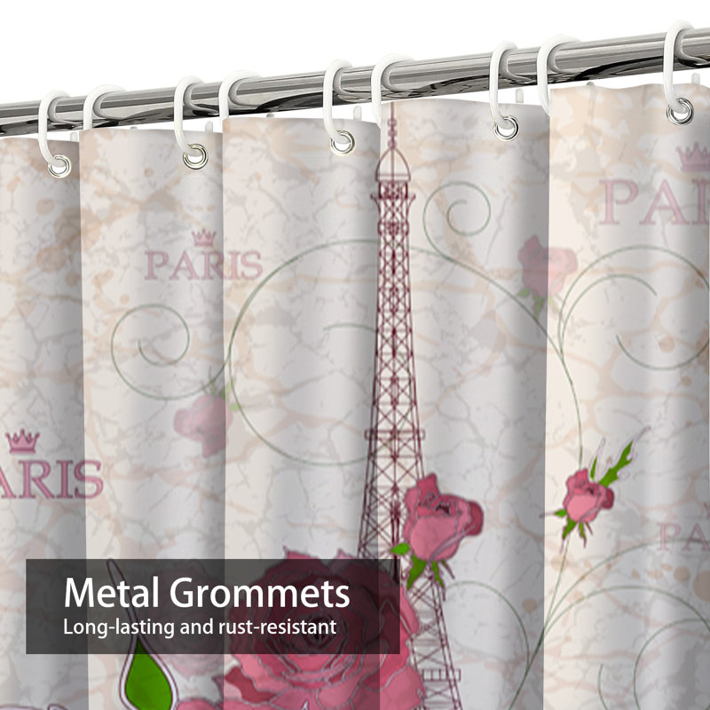 Rideau de douche rétro avec 12 crochets, L 72 po x l 78 po