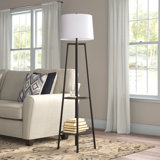 Tristan 63" Metal Floor Lamp with Round Wood Shelves