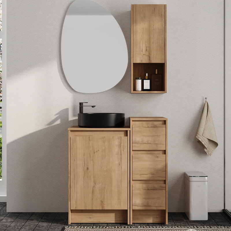 Vowar 32'' Free standing Single Bathroom Vanity With Ceramic Vanity Top and 12''Bathroom Wall Cabinet Storage, Black