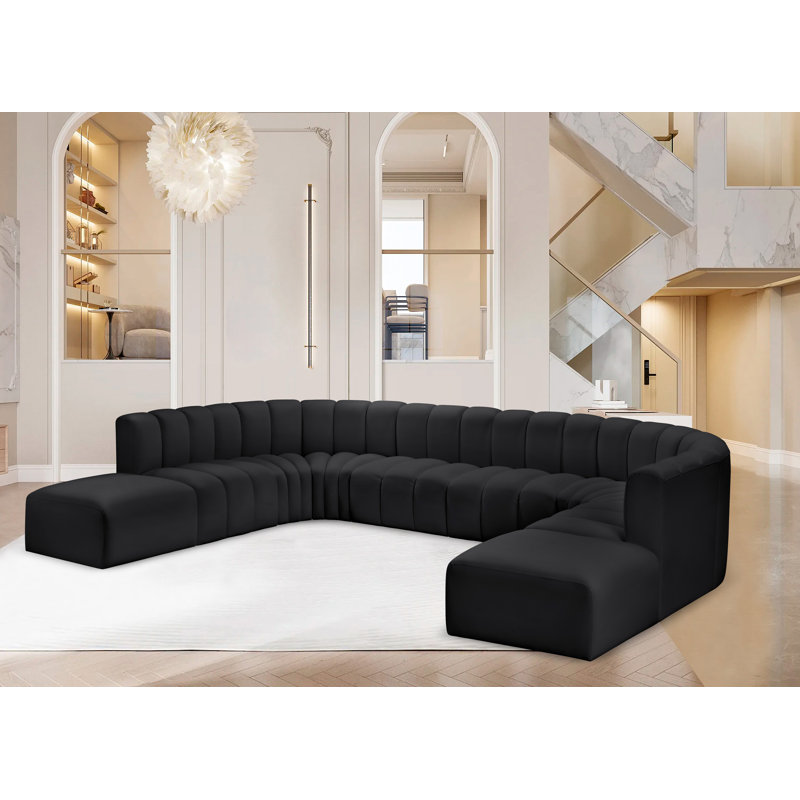 Hopelynn Upholstered 161'' Sofa, Black Vegan Leather