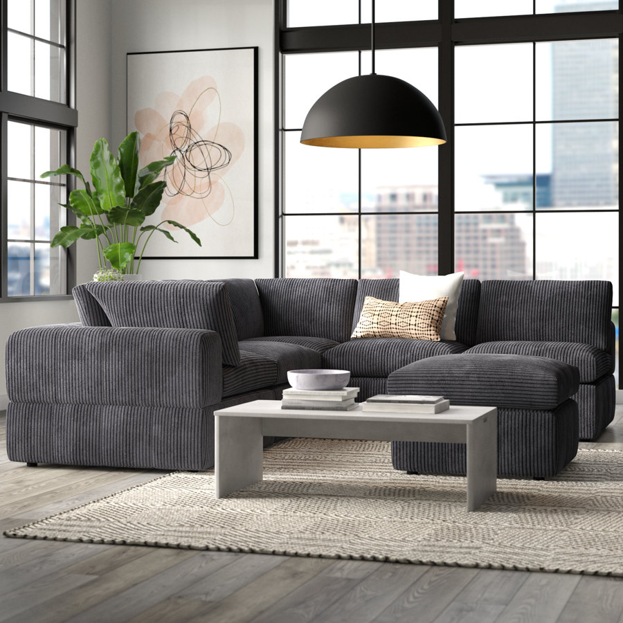 Arregui 108.5" Wide Symmetrical Modular Corner Sectional with Ottoman
