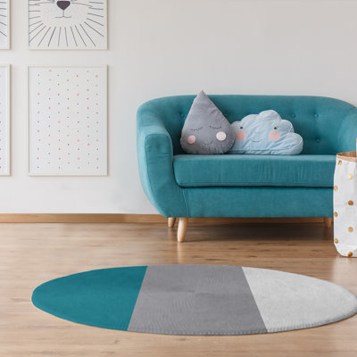 Tapis gris/bleu à rayures