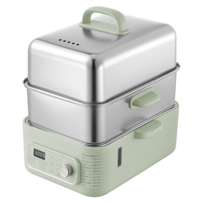 Cuiseur à vapeur électrique en acier inoxydable à 2 niveaux de 13,7 pte pour 3 à 6 portions, cuiseur à vapeur 1500 W pour cuisiner avec 9 réglages préprogrammés, garder au chaud, pour les légumes, les fruits de mer et le riz, vert