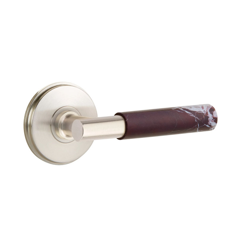 Emtek Select Privacy Leverset w/ Watford Rosette & T-Bar Stem, Rosso Levanto Marble Lever RH, Left, Satin Nickel