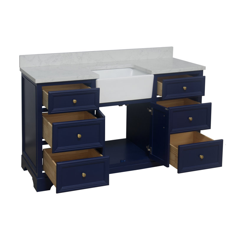 Ensemble de meuble-lavabo simple 60 po Emiliano, Bleu royal, Carrara d'ingénierie