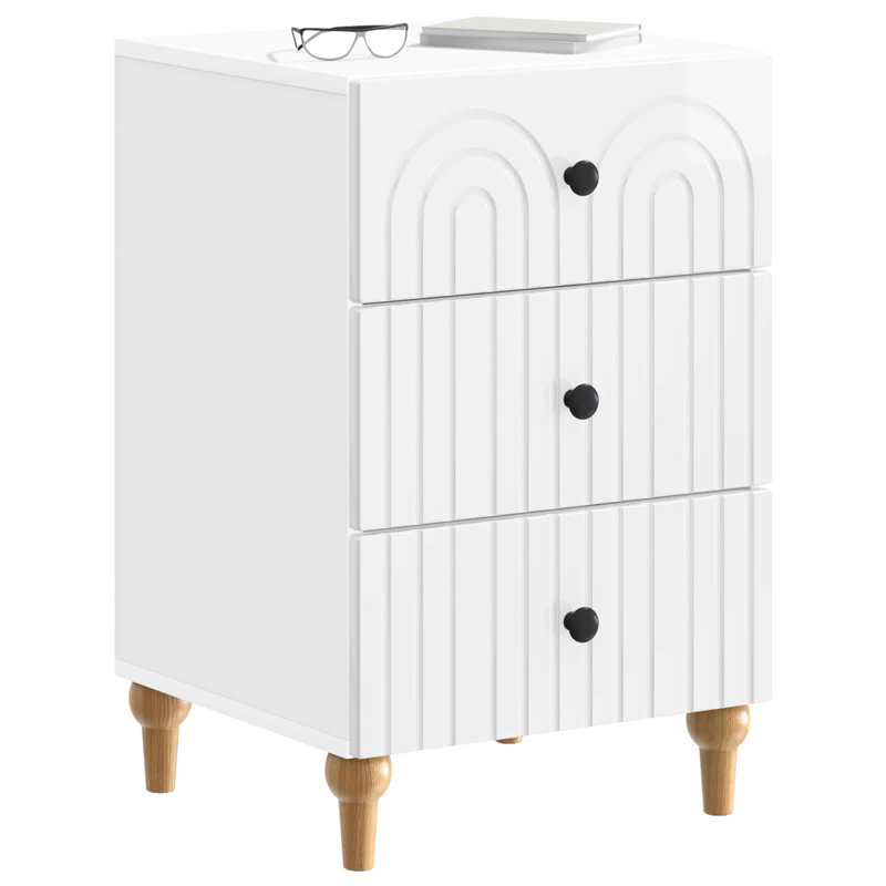 43cm W Manufactured Wood Bedside Table, High Gloss White