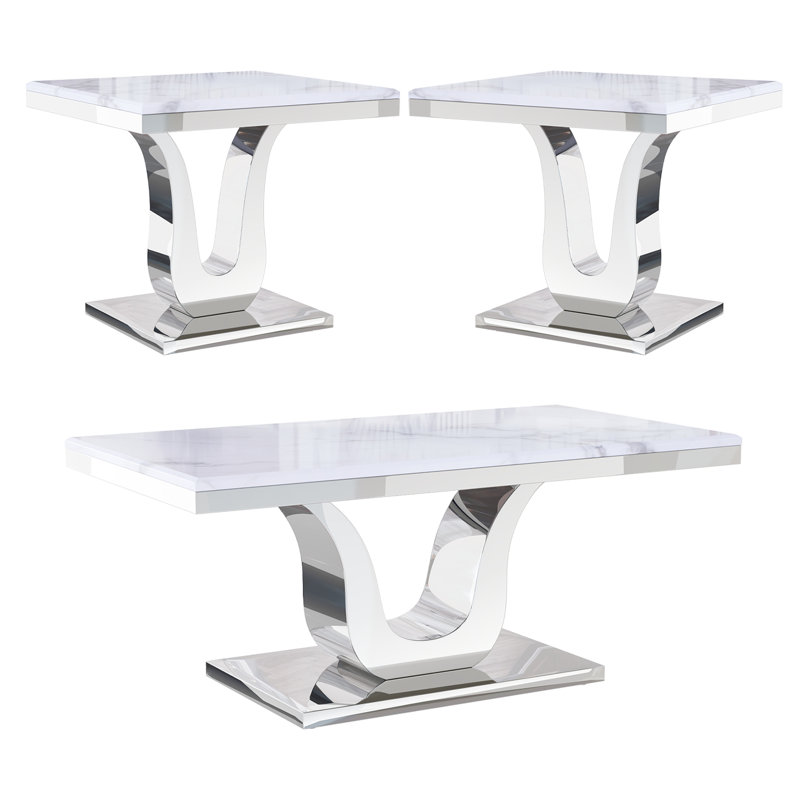 Ensemble de table de salon 3 pièces, Argent argent