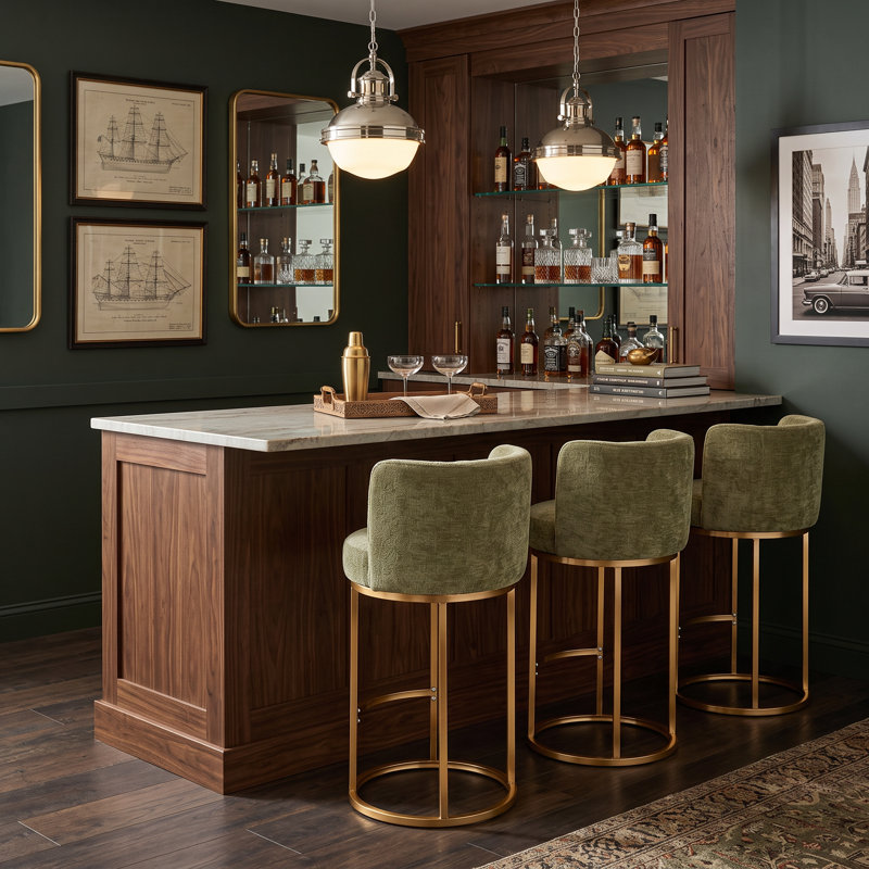 Tabouret de bar rotin en velours moderne avec repose-pieds, mousse haute résilience et base en métal à 360 °, Vert sauge