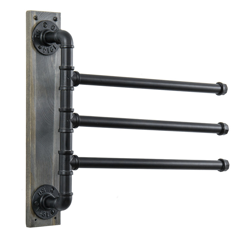 Industrial Wall-Mounted Towel Rack, Gray/Black