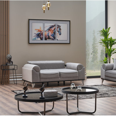 Luxury Modern Velvet Loveseat With Channel Tufted Back And Metal Legs