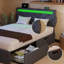 Grand lit plateforme avec tête de lit, 4 tiroirs de rangement, station de charge USB et lumières DEL - peu encombrant, silencieux-121085714-121085715