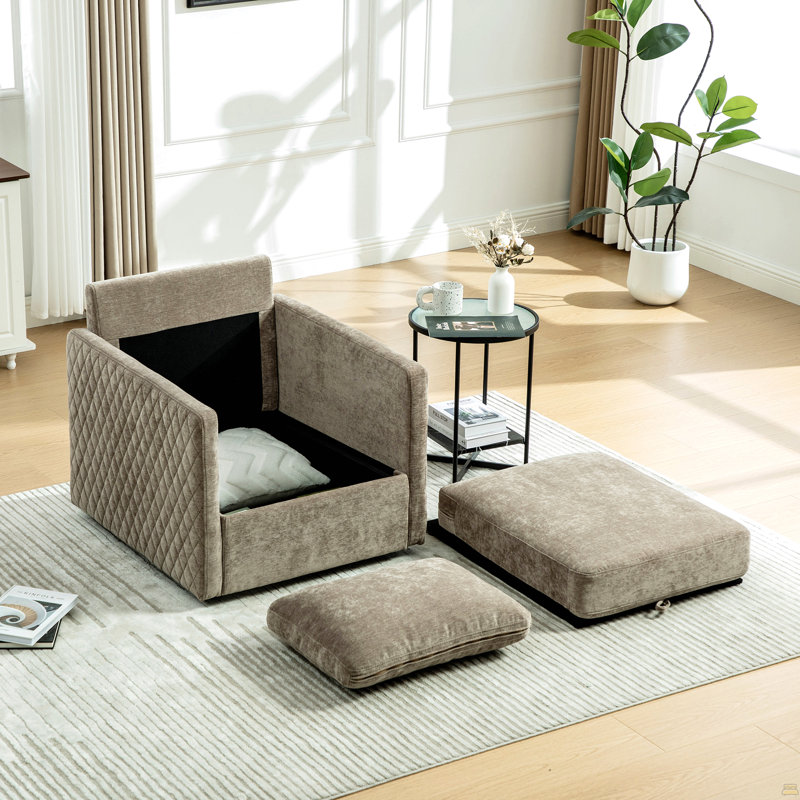 Fauteuil pivotant rembourré 29 ° l 29,5 po avec rangement caché, Taupe