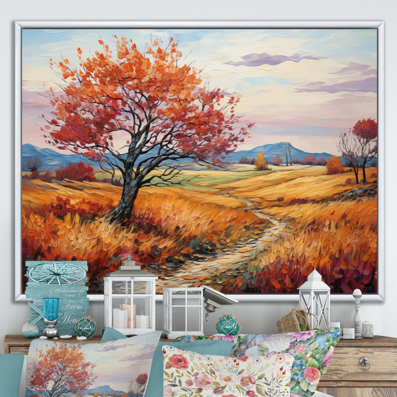 Vangogh Autumn Path I, encadré sur toile par Vincent Van Gogh, peinture, H 30 po x l 40 po, Cadre flottant blanc