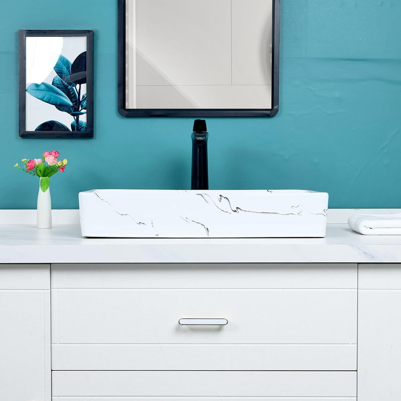 Lavabo-vasque à poser Davivy 23,6 po de style nordique marbré