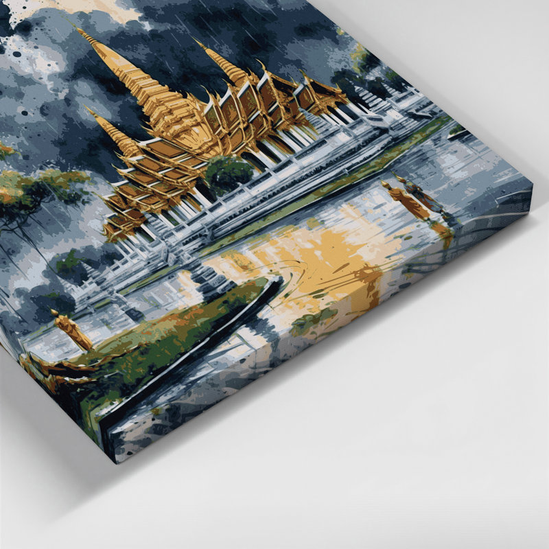 Art mural sur toile avec villes bleues «Vientiane Laos», H 12 po x l 18 po