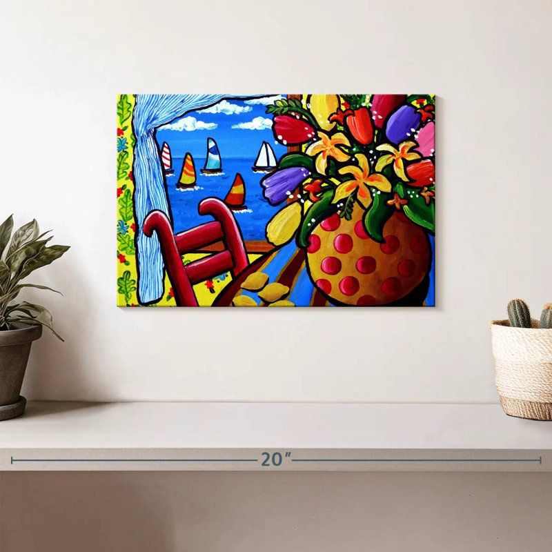 Harnek Red Chair Flowers Sailboats, 8" H x 12" W